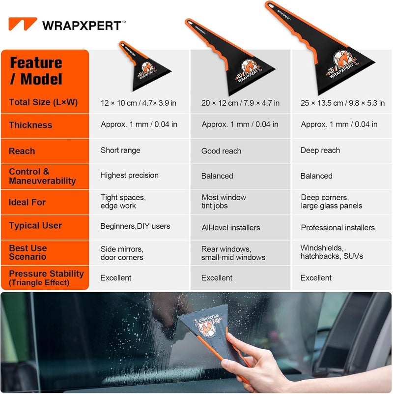 WRAPXPERT Window Tint Squeegee, Triangle Contour Tint Squeegee, Long Handle Scraper Tool for Window Tinting, Vinyl Wrap, Speed Loader Auto Window Film Install, Window Tint Kit, Large - Image 5
